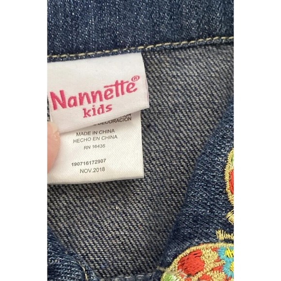 Nannette Kids Dark Wash Floral Butterfly Embroidered Denim Jacket, Sz 6 Ruffles - Picture 2 of 12